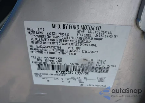 2020 Ford Ecosport Se z USA, uszkodzony, nr VIN MAJ3S2GE9LC337408